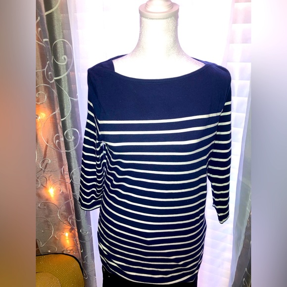 AND AWAY Navy and White Striped Women’s Blouse 3/4 sleeves Sz Med EUC! - Picture 3 of 10